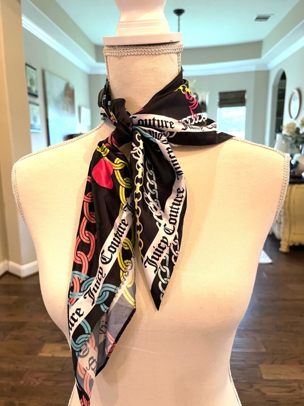 Juicy Couture Black Scarf with Neon Chain Print - Picture 3 of 15